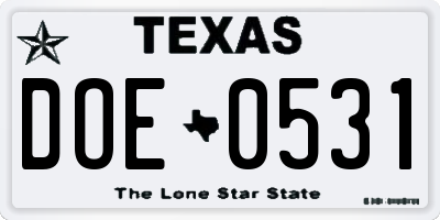 TX license plate DOE0531