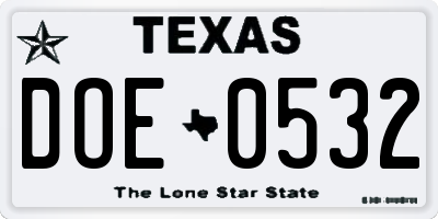 TX license plate DOE0532