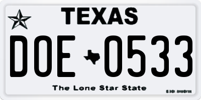 TX license plate DOE0533