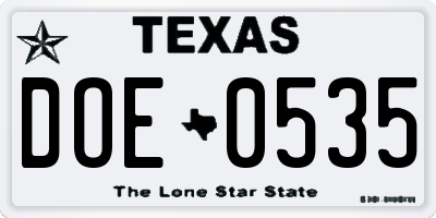 TX license plate DOE0535