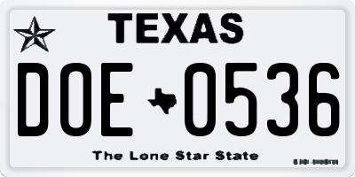 TX license plate DOE0536