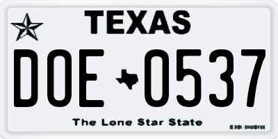TX license plate DOE0537