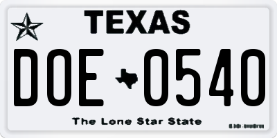 TX license plate DOE0540