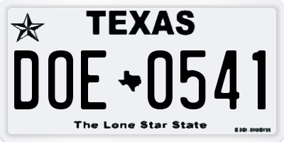 TX license plate DOE0541