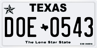 TX license plate DOE0543
