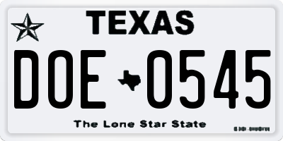 TX license plate DOE0545