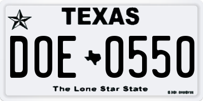 TX license plate DOE0550