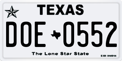 TX license plate DOE0552