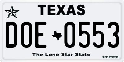 TX license plate DOE0553