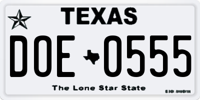 TX license plate DOE0555
