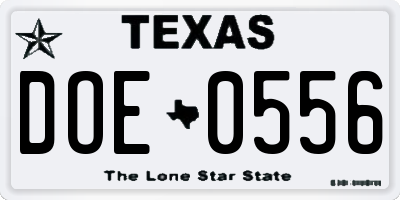 TX license plate DOE0556