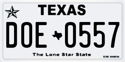 TX license plate DOE0557