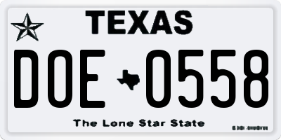 TX license plate DOE0558