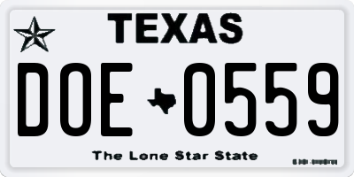 TX license plate DOE0559