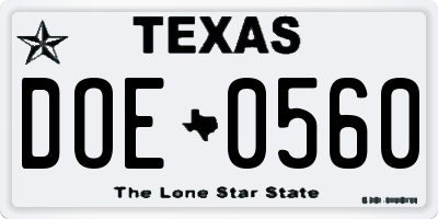 TX license plate DOE0560