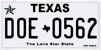 TX license plate DOE0562