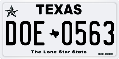 TX license plate DOE0563