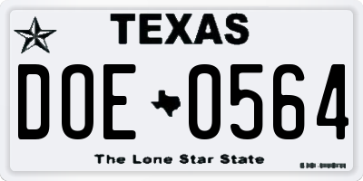 TX license plate DOE0564