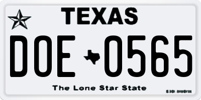 TX license plate DOE0565