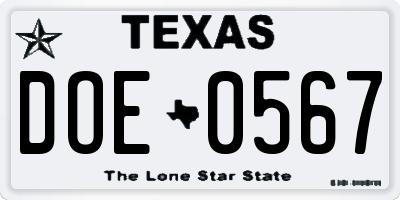 TX license plate DOE0567
