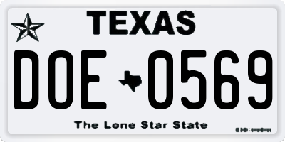 TX license plate DOE0569