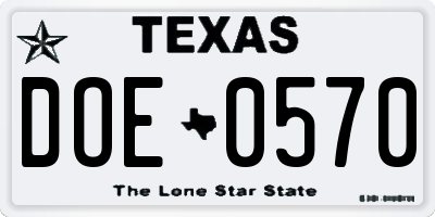 TX license plate DOE0570