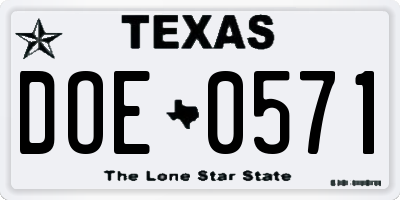 TX license plate DOE0571