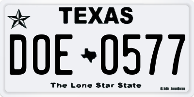 TX license plate DOE0577