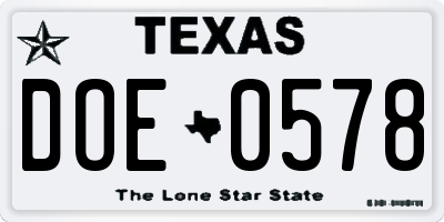 TX license plate DOE0578