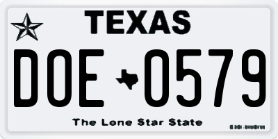 TX license plate DOE0579