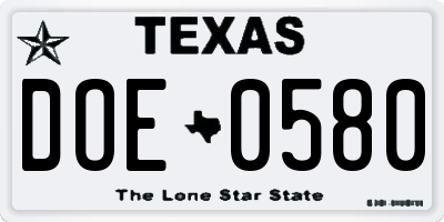 TX license plate DOE0580