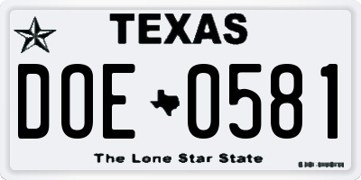 TX license plate DOE0581