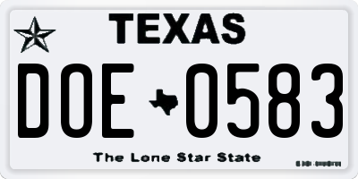TX license plate DOE0583