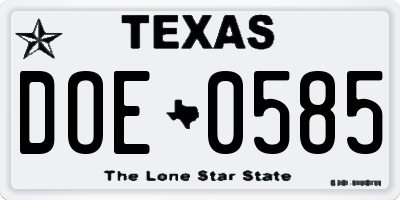 TX license plate DOE0585