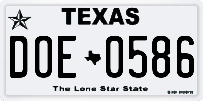 TX license plate DOE0586
