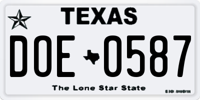 TX license plate DOE0587