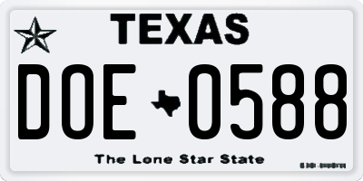TX license plate DOE0588