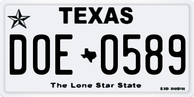 TX license plate DOE0589