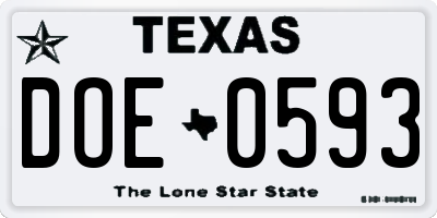 TX license plate DOE0593