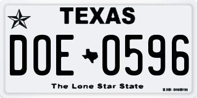 TX license plate DOE0596