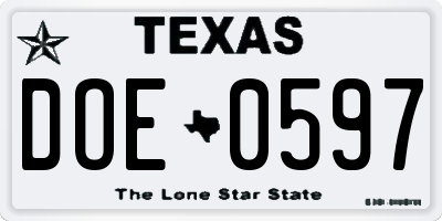 TX license plate DOE0597