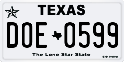 TX license plate DOE0599