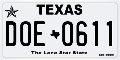 TX license plate DOE0611