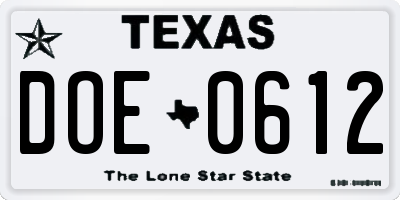 TX license plate DOE0612