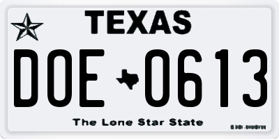 TX license plate DOE0613