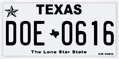 TX license plate DOE0616