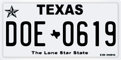 TX license plate DOE0619