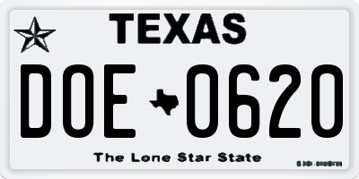 TX license plate DOE0620