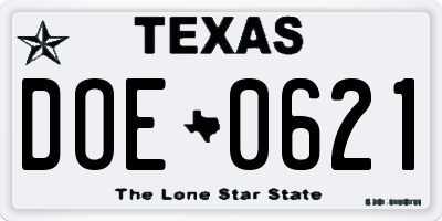 TX license plate DOE0621