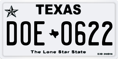 TX license plate DOE0622